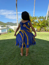 Load image into Gallery viewer, Buff 'n Blue Puakenikeni Girls Bow Twirl Dress