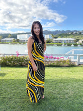 Load image into Gallery viewer, Black and Yellow Puakenikeni Pikake Maxi Dress