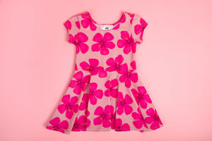 Hot Pink Hibiscus Short-Sleeved Toddler Dress
