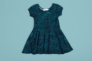 Midnight Waves Short-Sleeved Toddler Dress