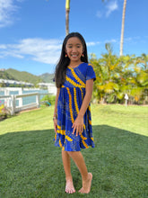 Load image into Gallery viewer, Buff &#39;n Blue Puakenikeni Girls Short Sleeve Twirl Dress
