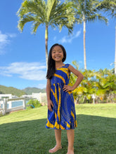 Load image into Gallery viewer, Buff &#39;n Blue Puakenikeni Girls Bow Twirl Dress
