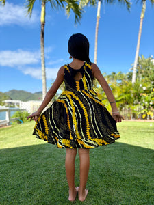 Black and Yellow Puakenikeni Pikake Girls Bow Twirl Dress