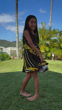 Load and play video in Gallery viewer, Black and Yellow Puakenikeni Pikake Girls Bow Twirl Dress
