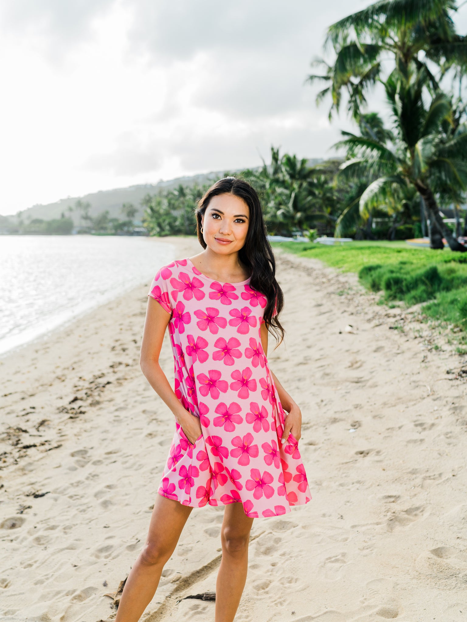pink hibiscus dress Veronique | Floral Halter-Neck Maxi and packable No lining airy and light for warm weather Handmade in Bali by our artisan partners Style It The bold tropical print and low back make this one a showstopper keep accessories simple Temmie Pink Hibiscus Print Strapless