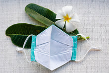 Load image into Gallery viewer, Teal Ihilani Hibiscus Origami Mask
